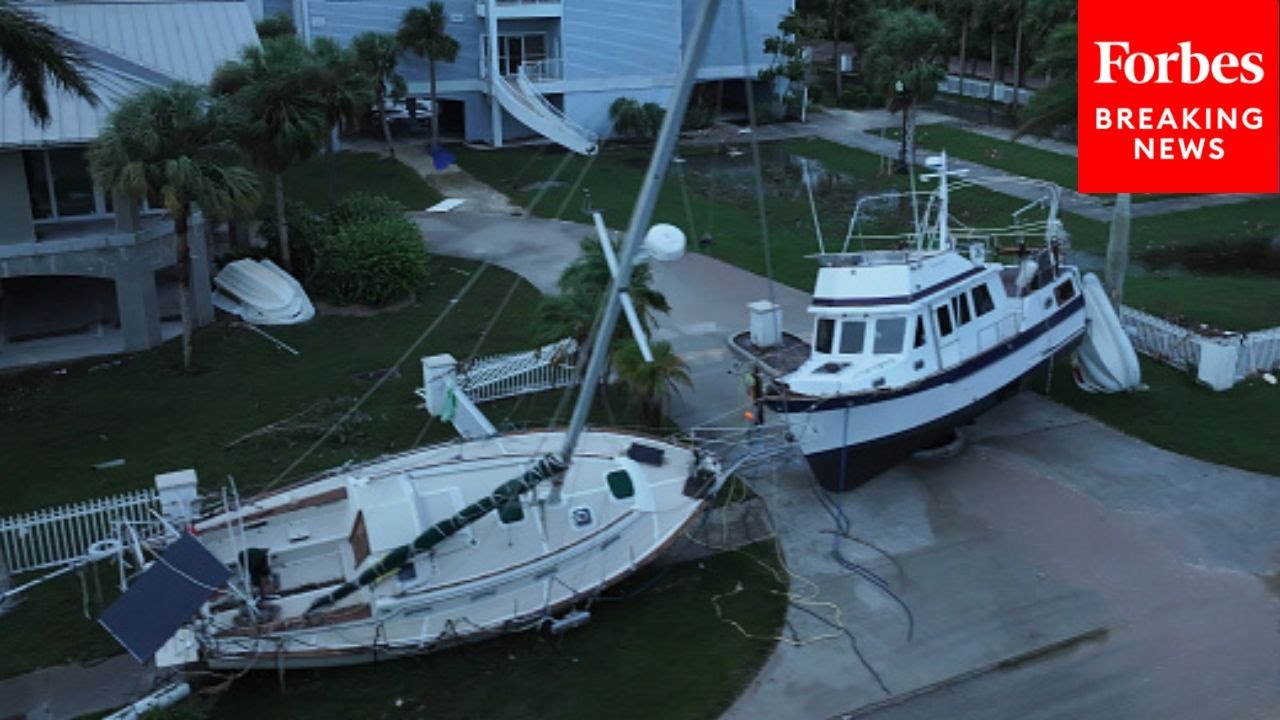 Hurricane Milton Causes Boats To Wash Up On Land & Flooding In Punta Gorda, Florida