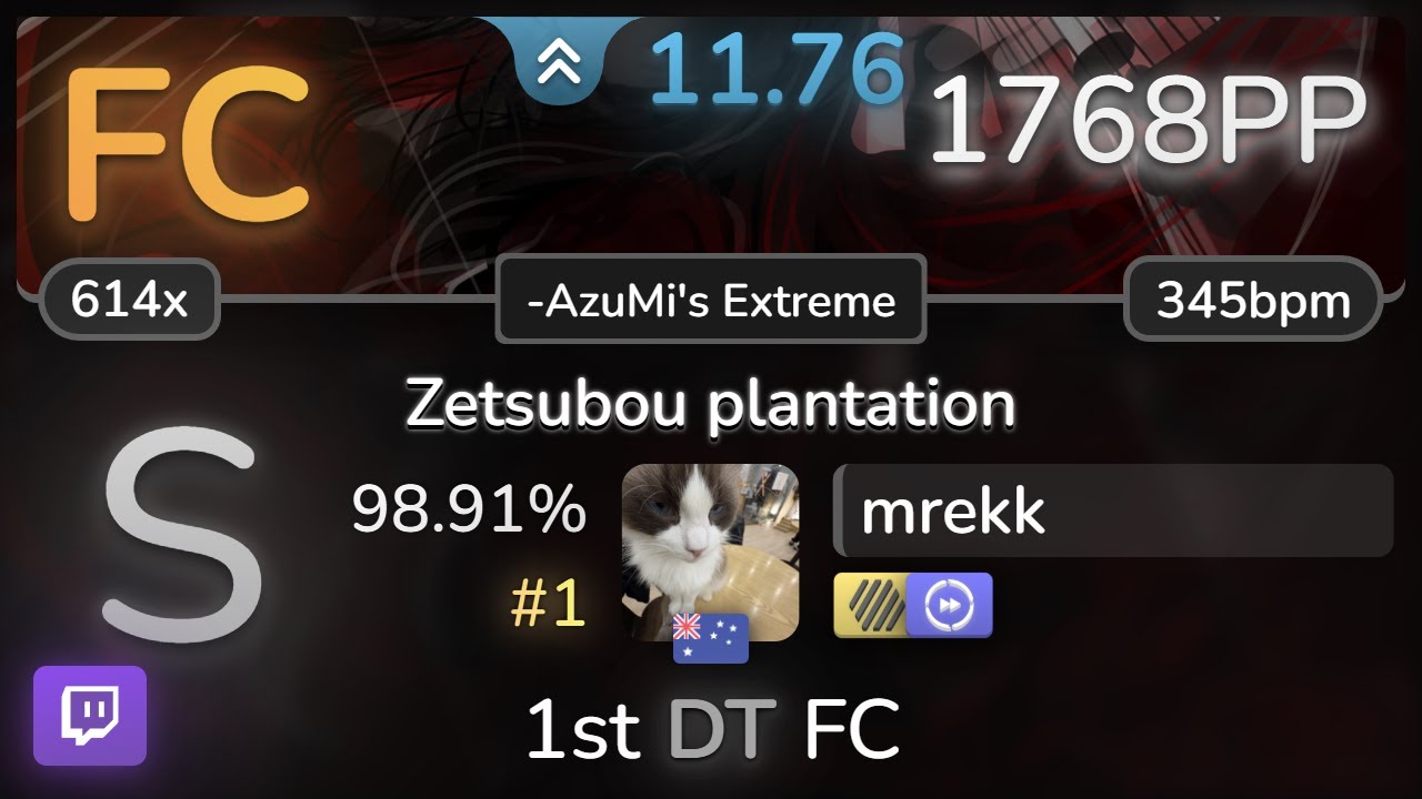 🔴 11.8⭐ mrekk | Yousei Teikoku - Zetsubou plantation [-AzuMi's] +HDDT 98.91% FC #1 | 1768pp - osu!