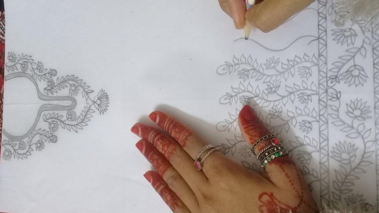 ফুলকারি জামার ডিজাইন আঁকা|| হাতের কাজের জামার ডিজাইন/ Fullkari jamar neck design drawing||#1k