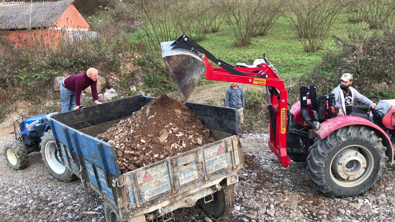 4 Ton çakıl ile rampadan çıkamadık (Asistan kepçe ile)(Massey ferguson 2625 New Holland t480)