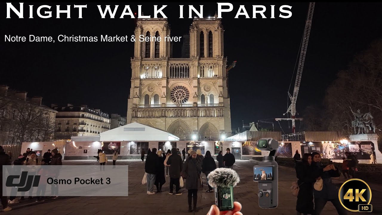 walk in Paris by night   Notre Dame neighborhood (Osmo Pocket 3)