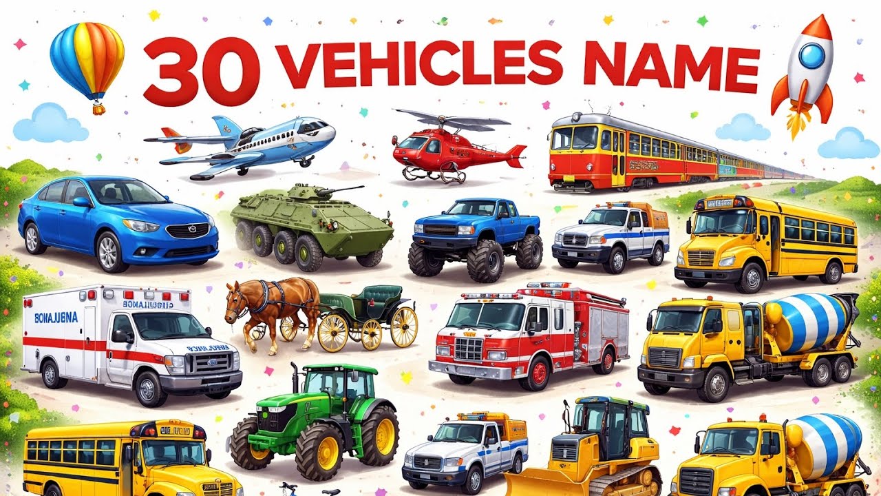 Vehicles Name for Kids | गाड़ियों के नाम🚂🚐🚏🚎🚌