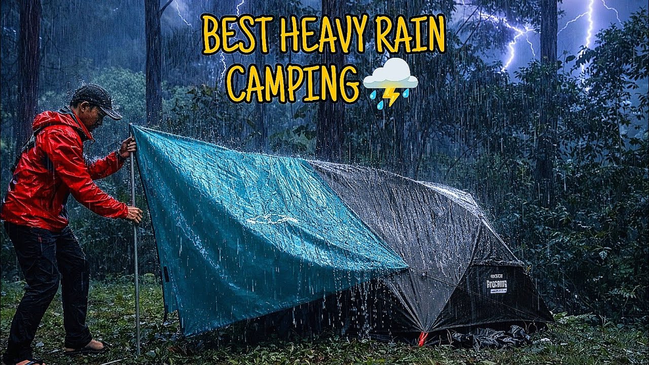 AMAZING‼️BEST HEAVY RAIN CAMPING⛈️RELAXING IN A WARM TENT WITH THE SOUND OF RAIN ON THE TENT ROOF