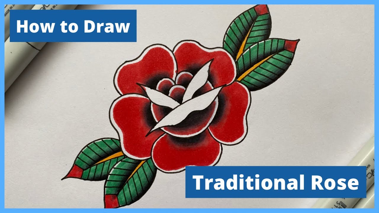 How to draw an American Traditional Tattoo Rose