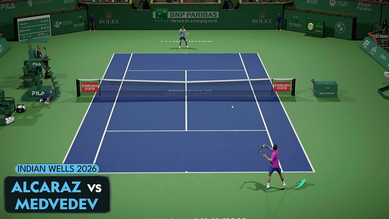 Carlos Alcaraz vs Daniil Medvedev | Indian Wells Open | Tiebreak+ Full Match gameplay [Legendary AI]