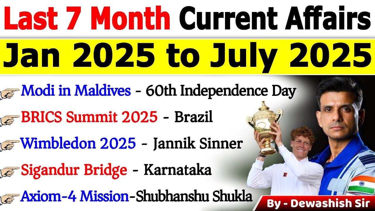 Last 7 Months Current Affairs 2025 | Jan 2025 To July 2025 | Important Current Affairs 2025 #current