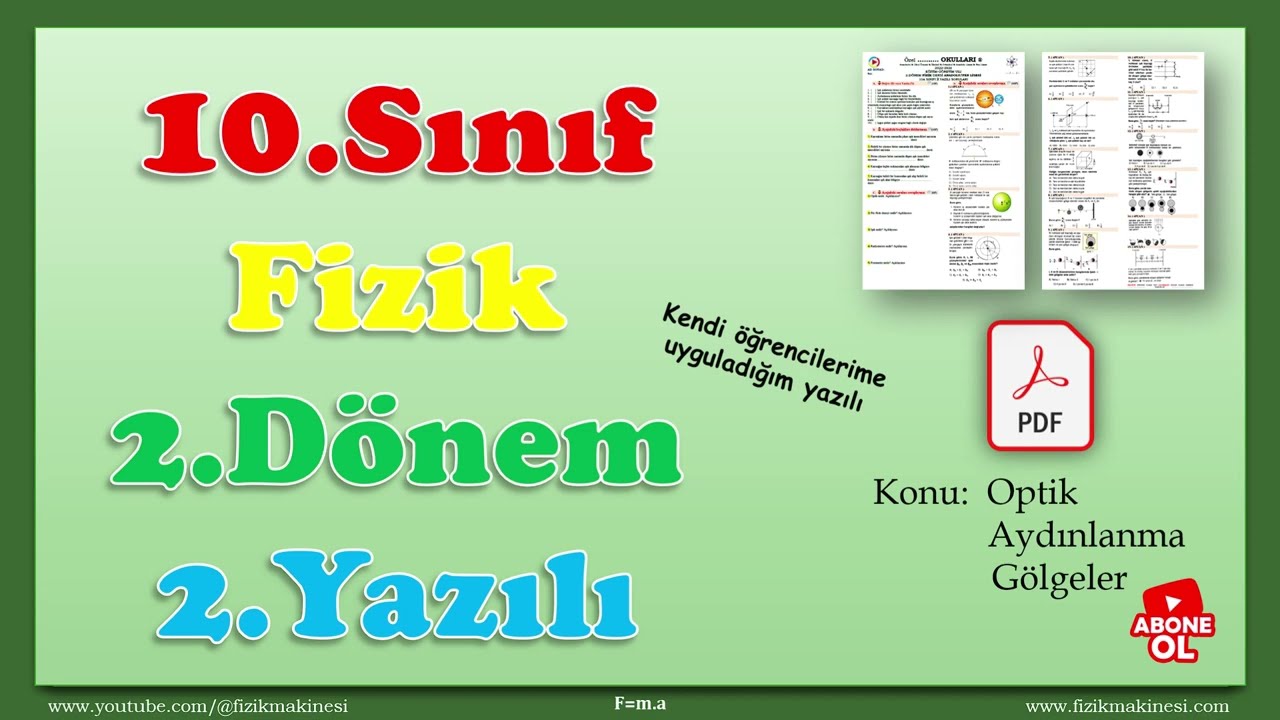 10.Sınıf Fizik 2.Dönem 2.Yazılı Optik [2023]