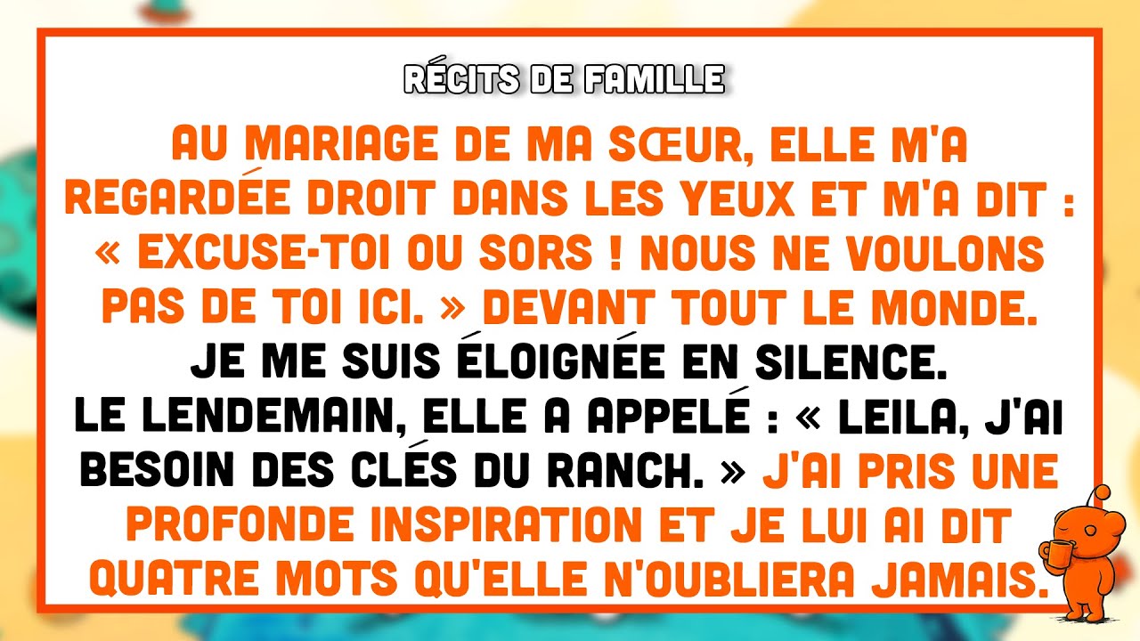 Ma sœur m'a chassée de son mariage pour son fiancé — puis ma phrase a tout fait taire.