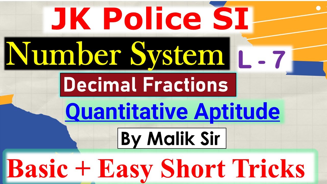 Decimal Fraction| Quantitative Aptitude| JK Police SI| JKSSB Forester|Simplification|Short Trick|L-3
