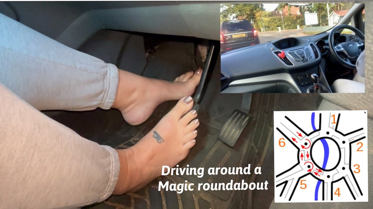 Driving barefoot featuring a ‘magic’ roundabout!