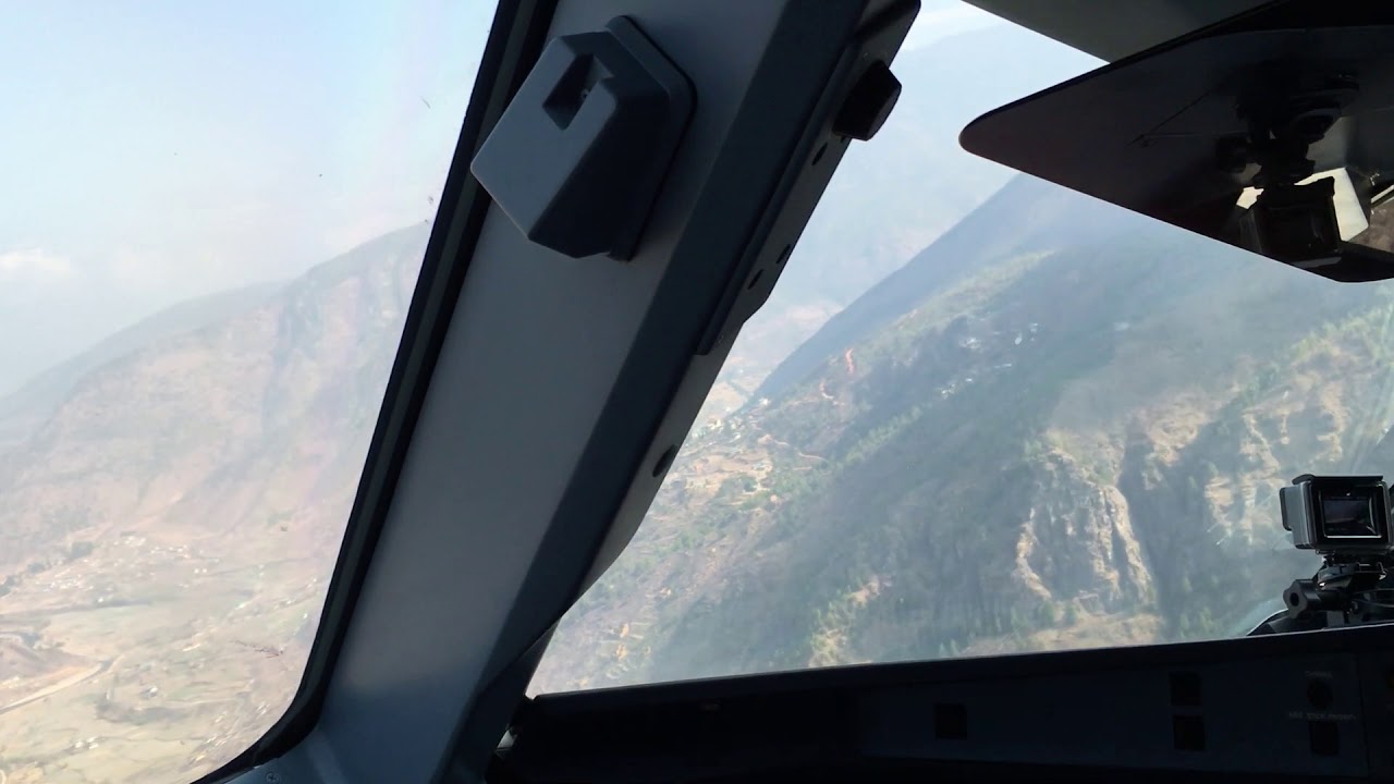 The amazing landing into Paro, Bhutan from the cockpit of a Druk Air flight.