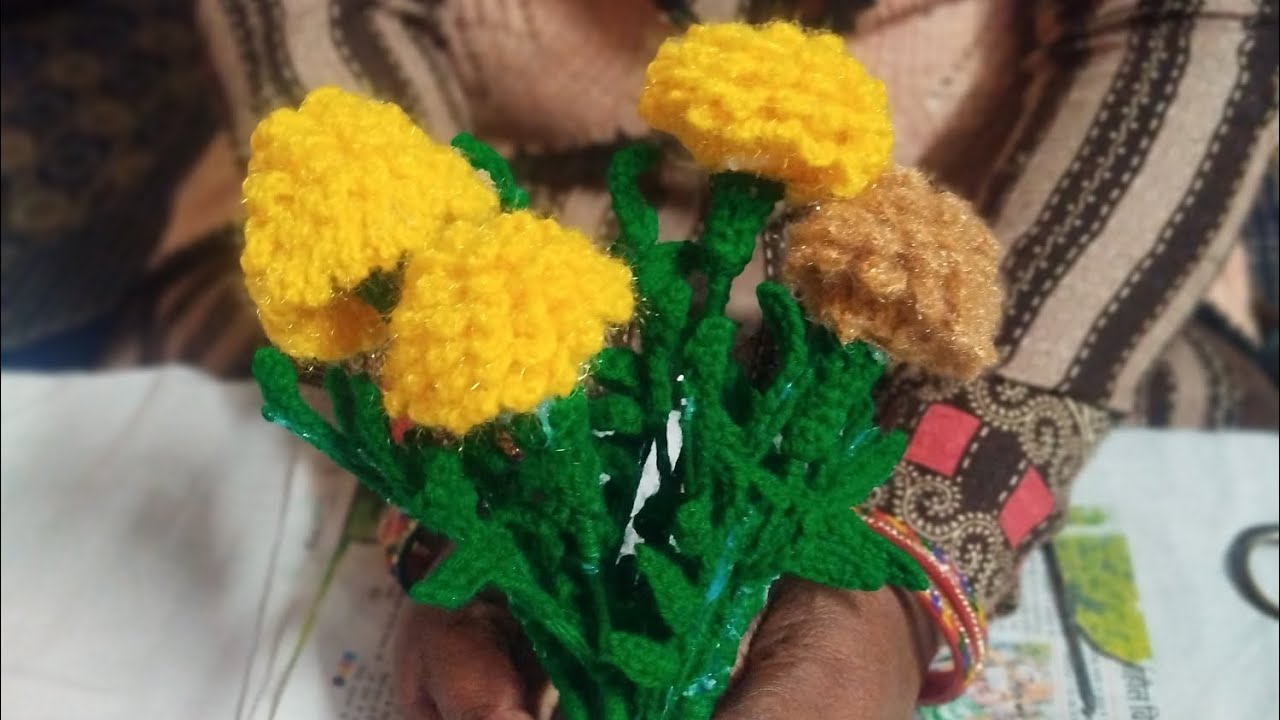 Woolen Marigold flower #diy #handmadeflower #trending #like_comment_share #subscribe_my_channel 