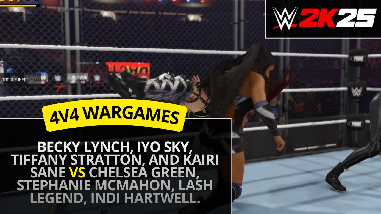 WWE 2K25 – Becky Lynch, Iyo Sky, Stratton, Kairi Sane vs Lash Legend, Green, Hartwell (WarGames)