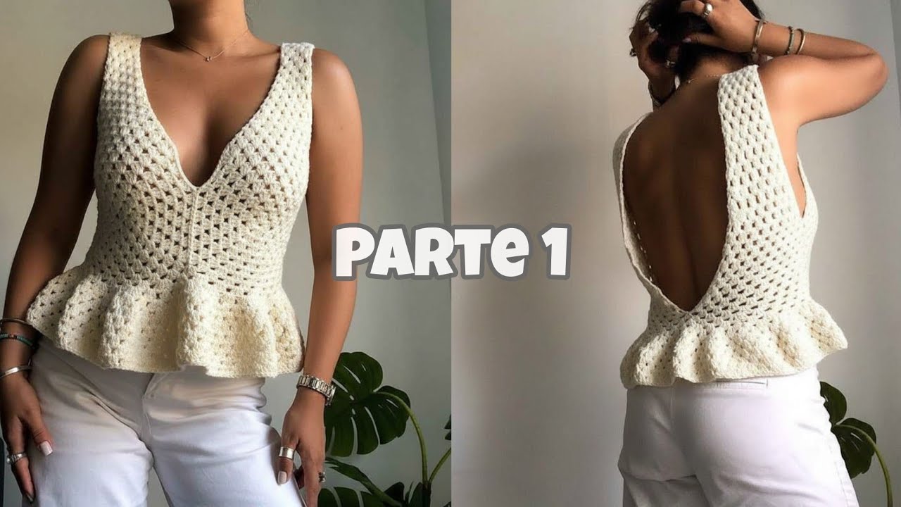 Blusa peplum com squares em crochê / parte 1