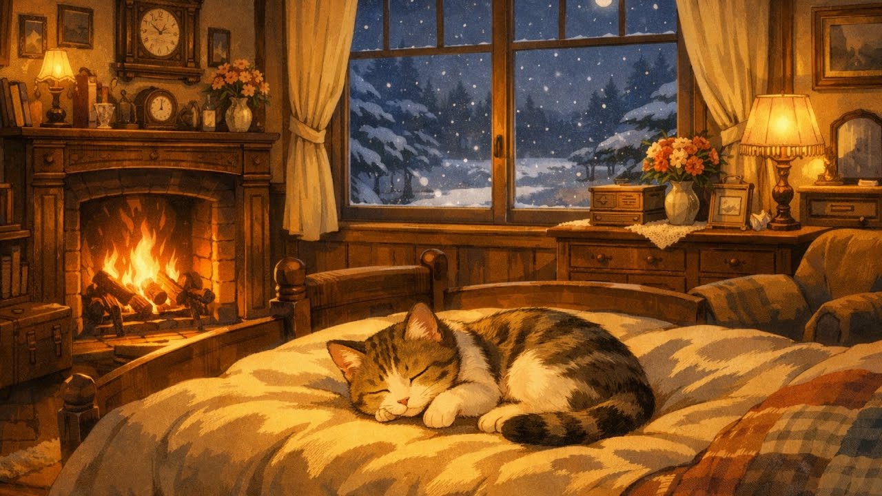 vintage oldies playing in another room and it's snowing (crackling fireplace & falling snow), Vol.