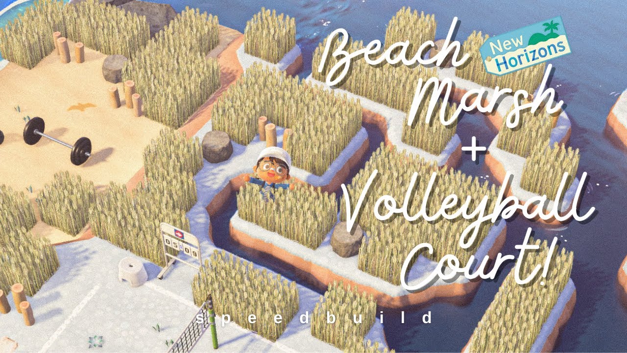 building a beach marsh + overgrown volleyball court! 🌾 ~ animal crossing towncore speedbuild