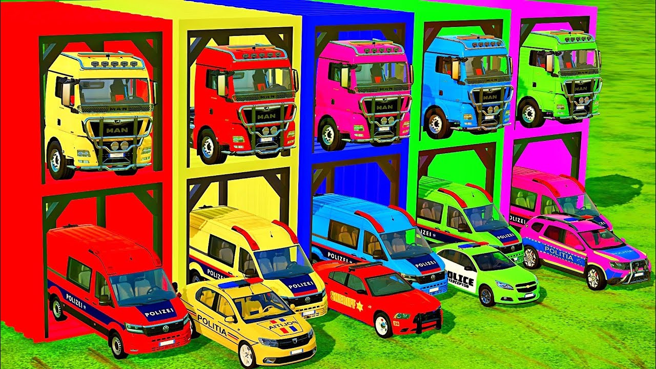 TRANSPORTING ALL POLICE CARS and AMBULANCE EMERGENCY VEHICLES WITH MERCEDES POLICE TRUCKS! FS22