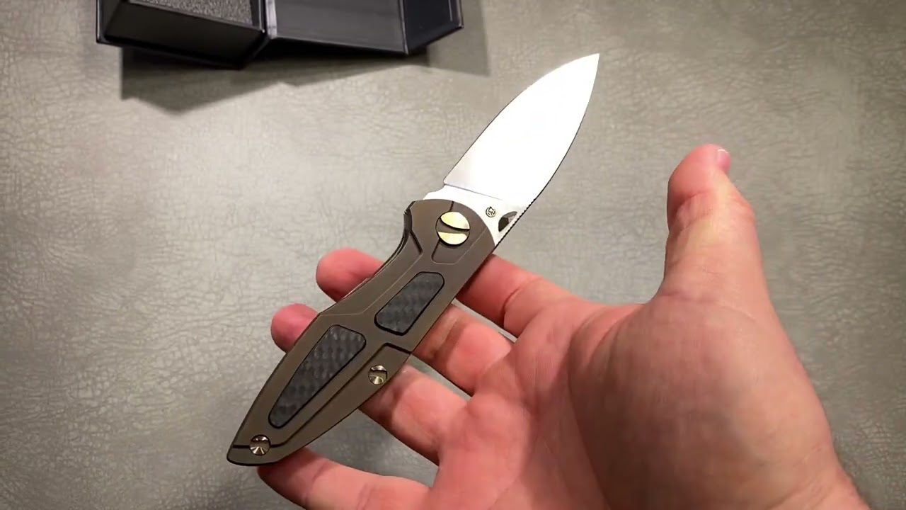 CHEBURKOV KNIFE TOUCAN WITH INSERTS, STEEL ELMAX, HANDLE BRONZE TITANIUM WITH BLACK CARBON
