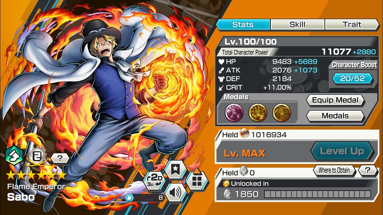 LVL 100 FLAME EMPEROR SABO GAMEPLAY