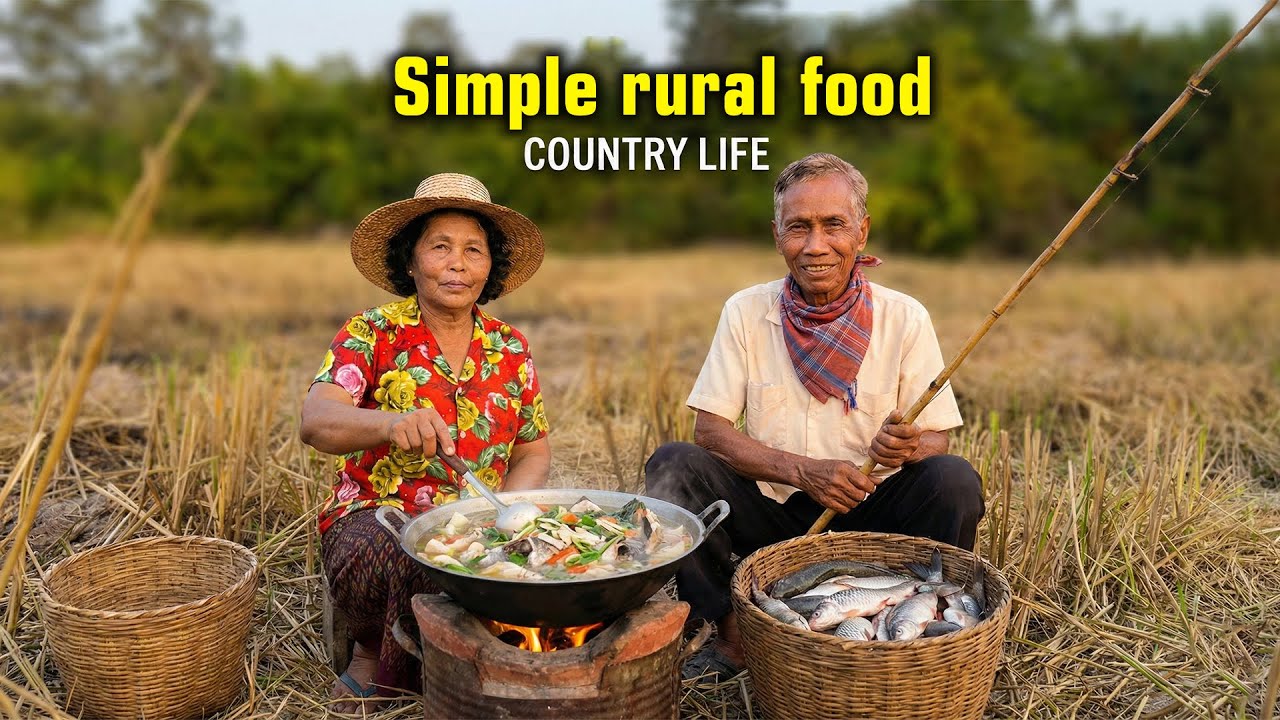 Rare rural view Simple rural fishing and small family rural cooking
