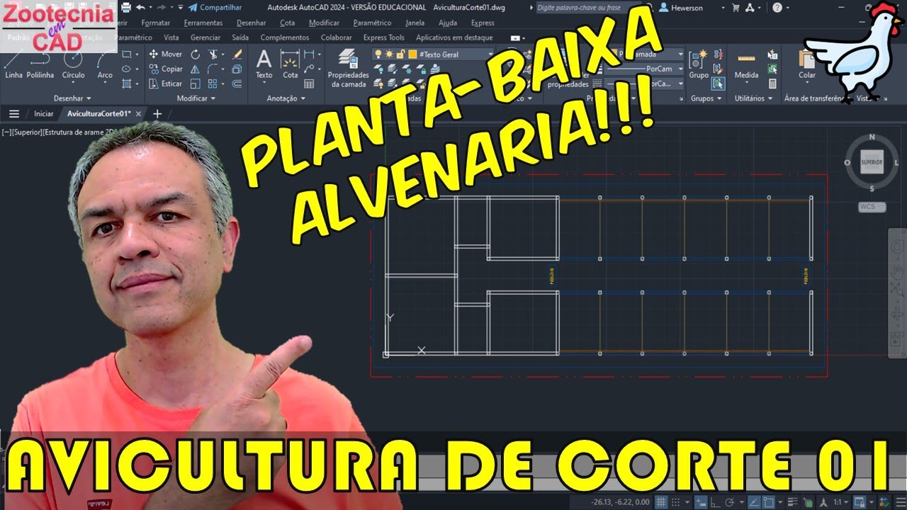 Avicultura de Corte 01: Planta-baixa – Alvenaria em AutoCAD