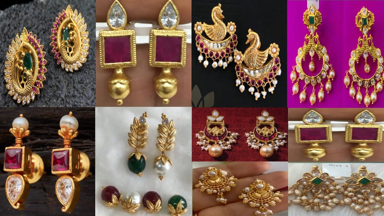 Latest top50+Gold Earrings designs ideas with weight/daily wear&party wear earrings/gold studs