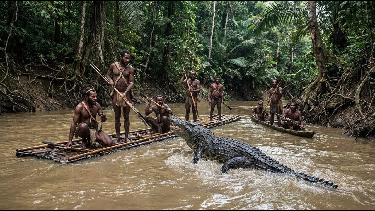 Korowai Tribe vs. a Giant Crocodile : Trapped in a River Where Escape Is Impossible