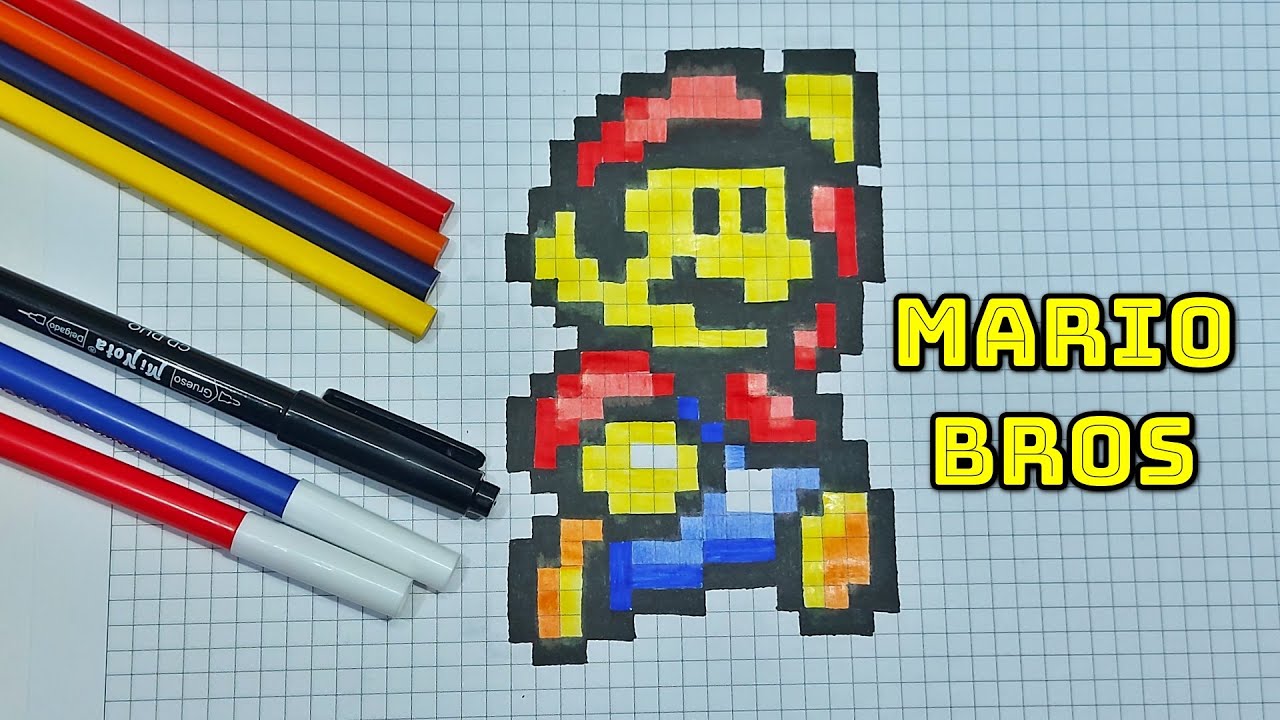 Cómo Dibujar a MARIO BROS PIXELADO | Pixel Art Paso a Paso Fácil