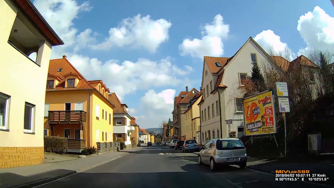 D: Große Kreisstadt Bad Kissingen. Landkreis Bad Kissingen. Kurze Fahrt durch den Ort. April 2018