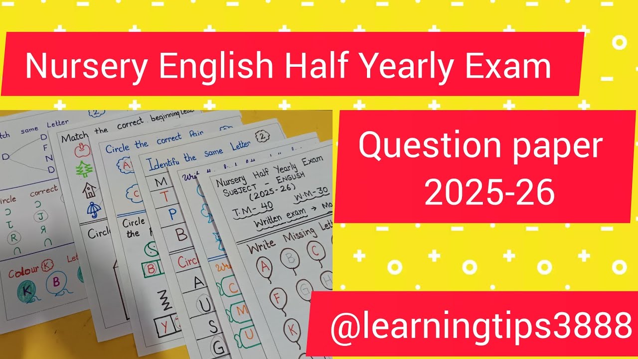 Nursery English Half yearly Exam Question paper 2025-26