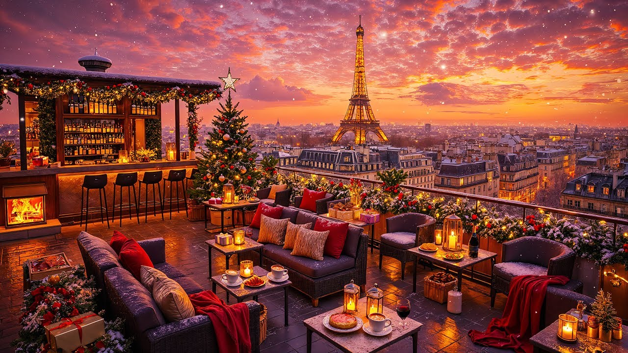 Christmas Rooftop Jazz in Paris ☕ Cozy Sunset Balcony Ambience & Christmas Jazz 2026 for Relaxing