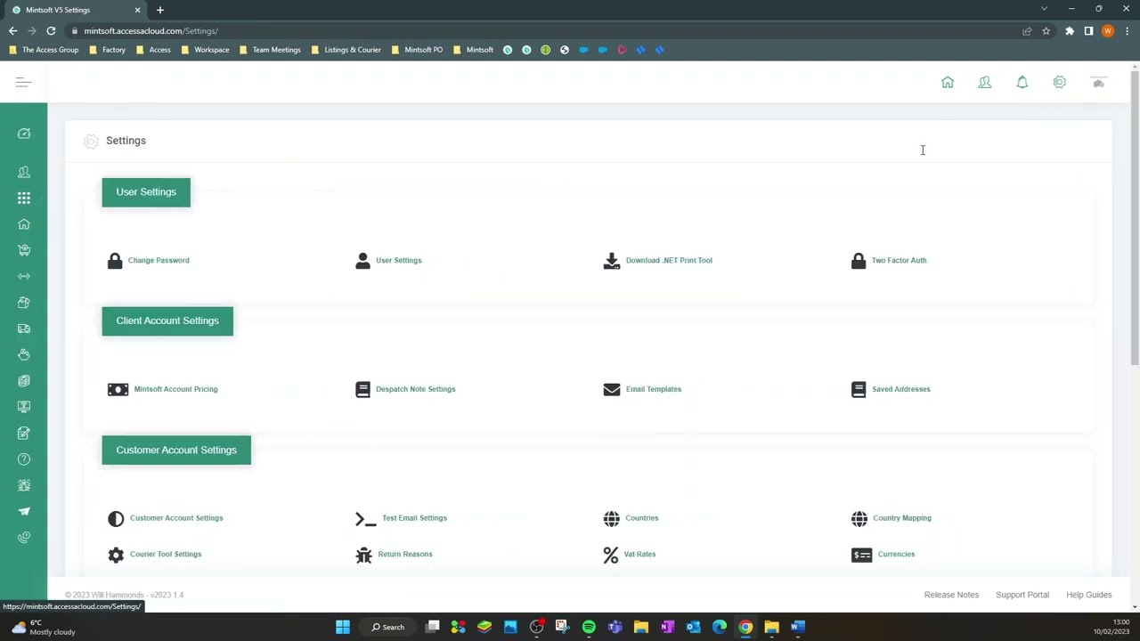 General - User Settings & Customer Account Settings - Access Mintsoft