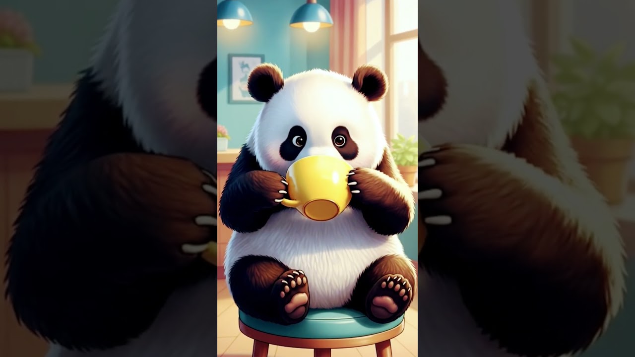 cute baby panda drinking a coffe 