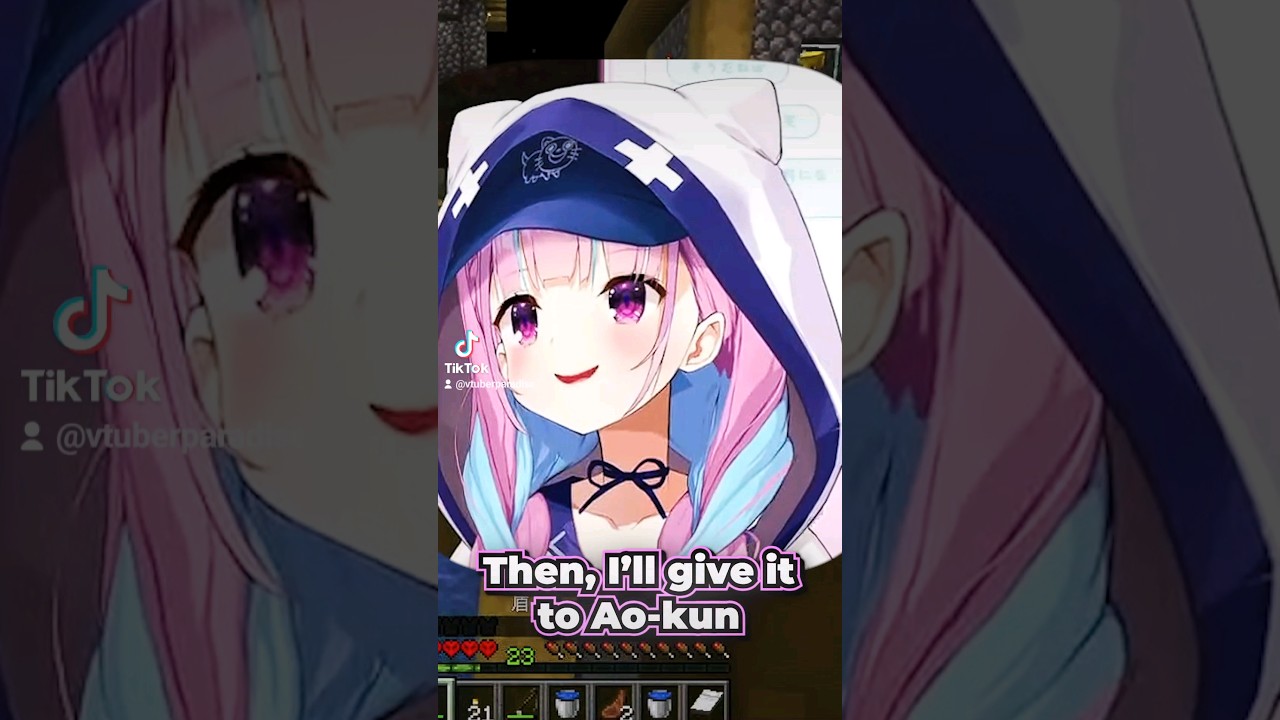 Aqua gives a Pufferfish to Ao-kun #vtuber #hololive #vtuberclips #funny #cute #aqua #mibecraft