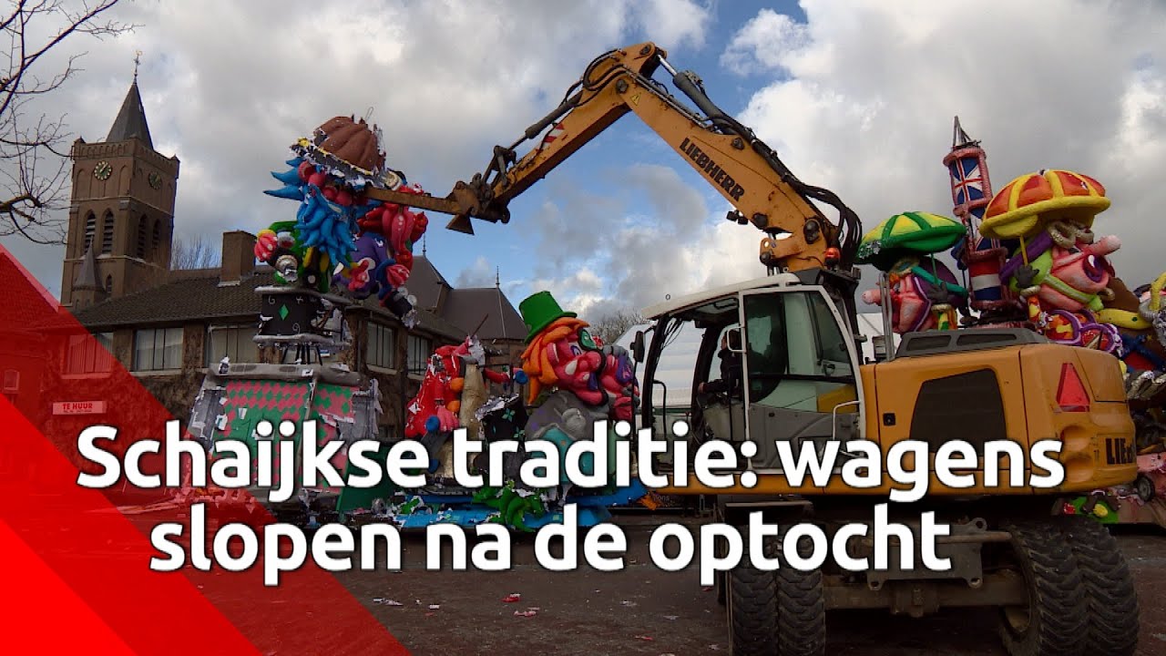Carnavalswagens worden traditioneel gesloopt