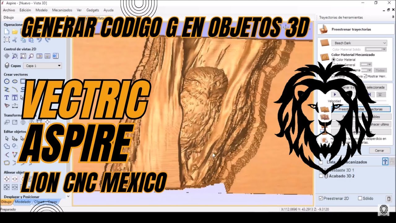 ✅Tutorial de Vectric Aspire en español, como generar un codigo g para archivos 3D.