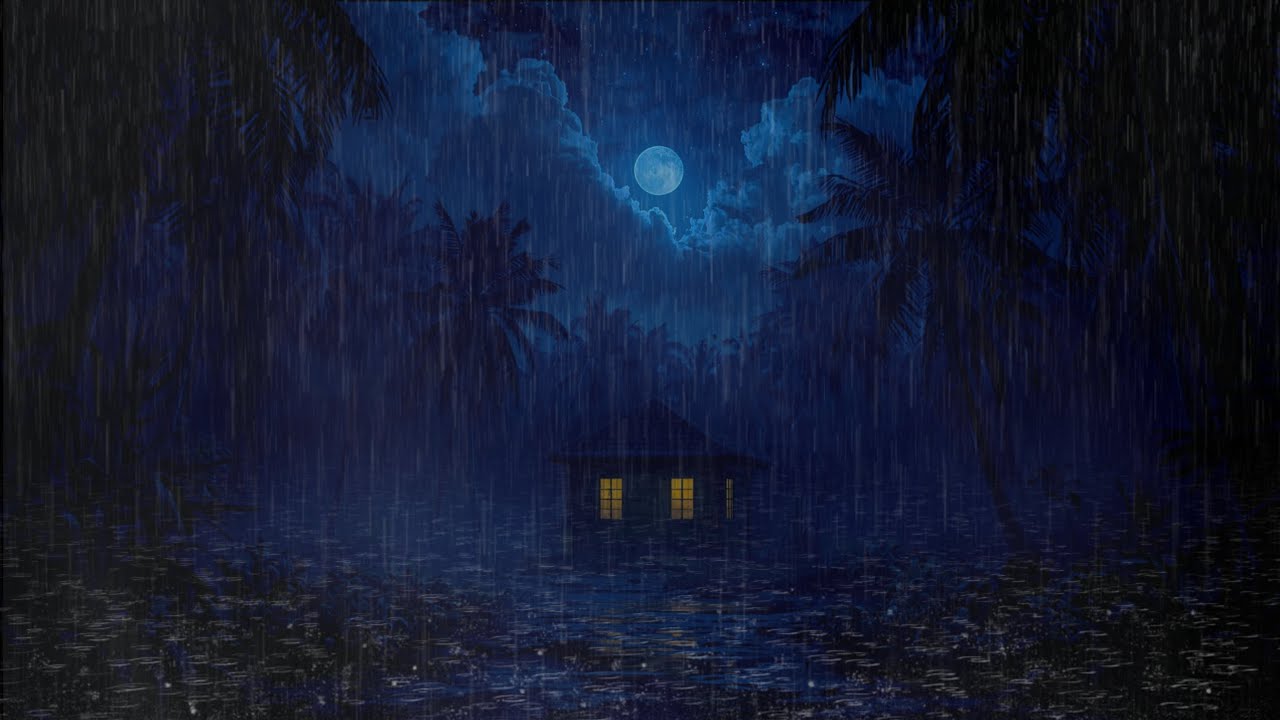 Relaxing Rainy Night Ambience | Cozy Cabin Under the Full Moon for Sleep