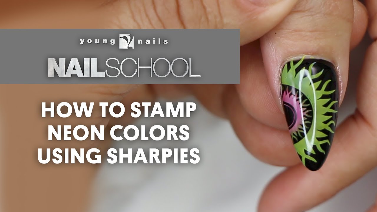 YN NAIL SCHOOL - HOW TO STAMP NEON COLORS USING SHARPIES