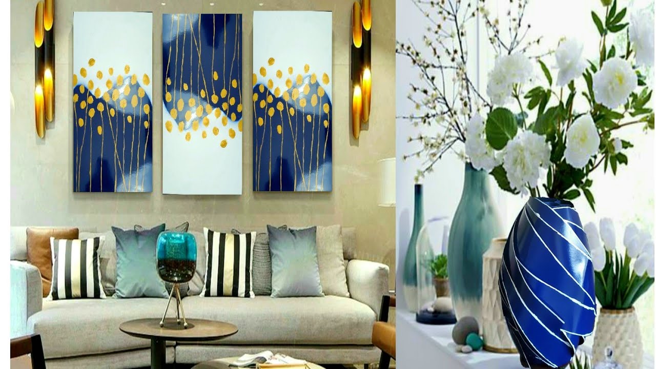 Blue wall art using cardboard | paper pot making at home | Craft Angel