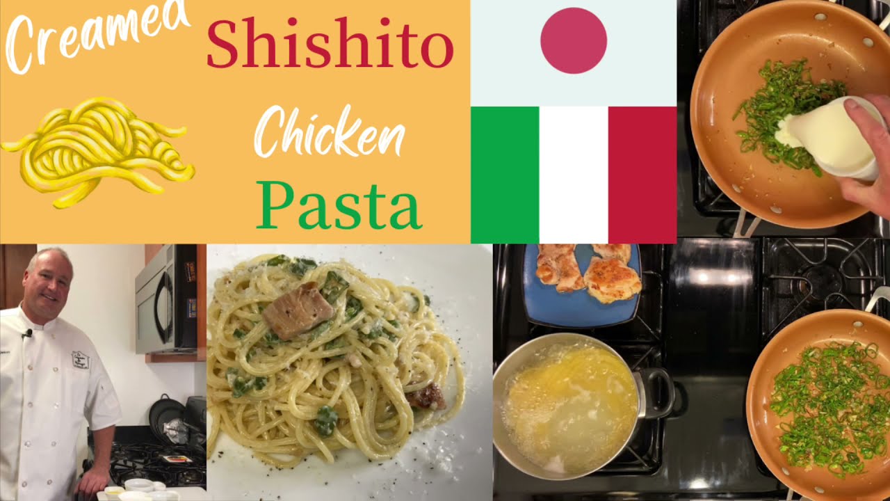 Chicken Pasta with Creamed Shishito Peppers.  A mild flavorful pepper, a new favorite pasta recipe!