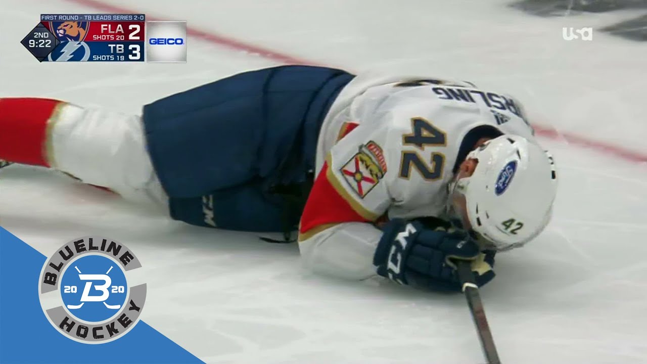Gustav Forsling catches an elbow to the head from Jan Rutta