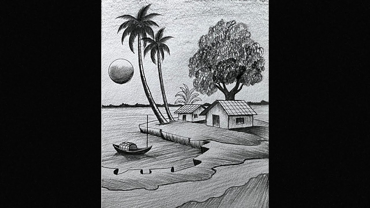 How to draw a scenery with pencil sketch 