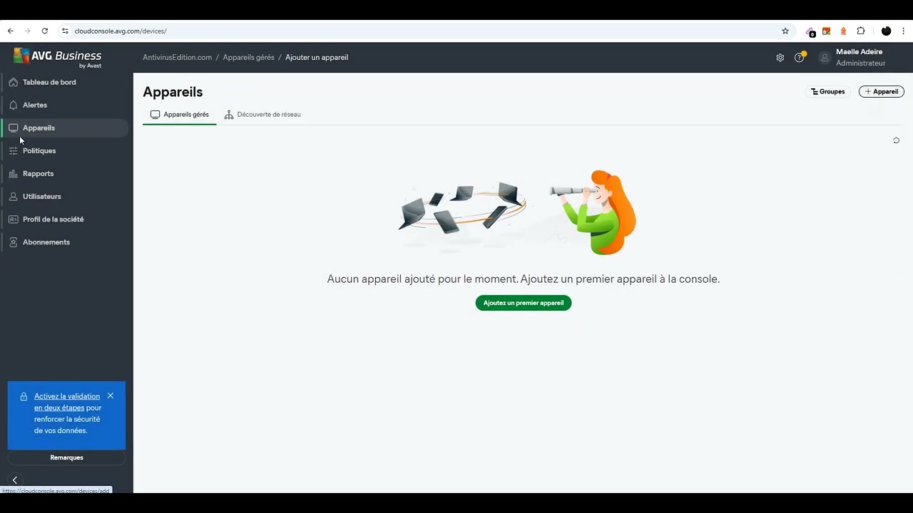 Démo console Cloud AVG Business