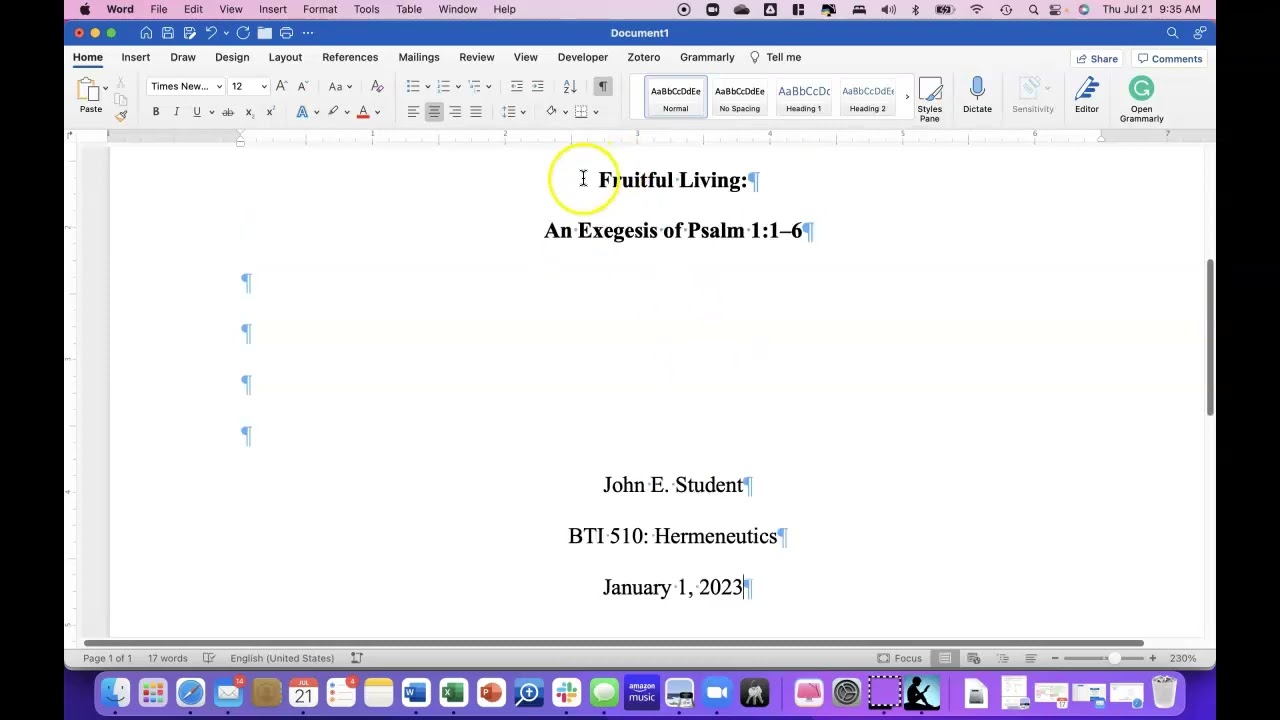 Creating a Title Page in Turabian