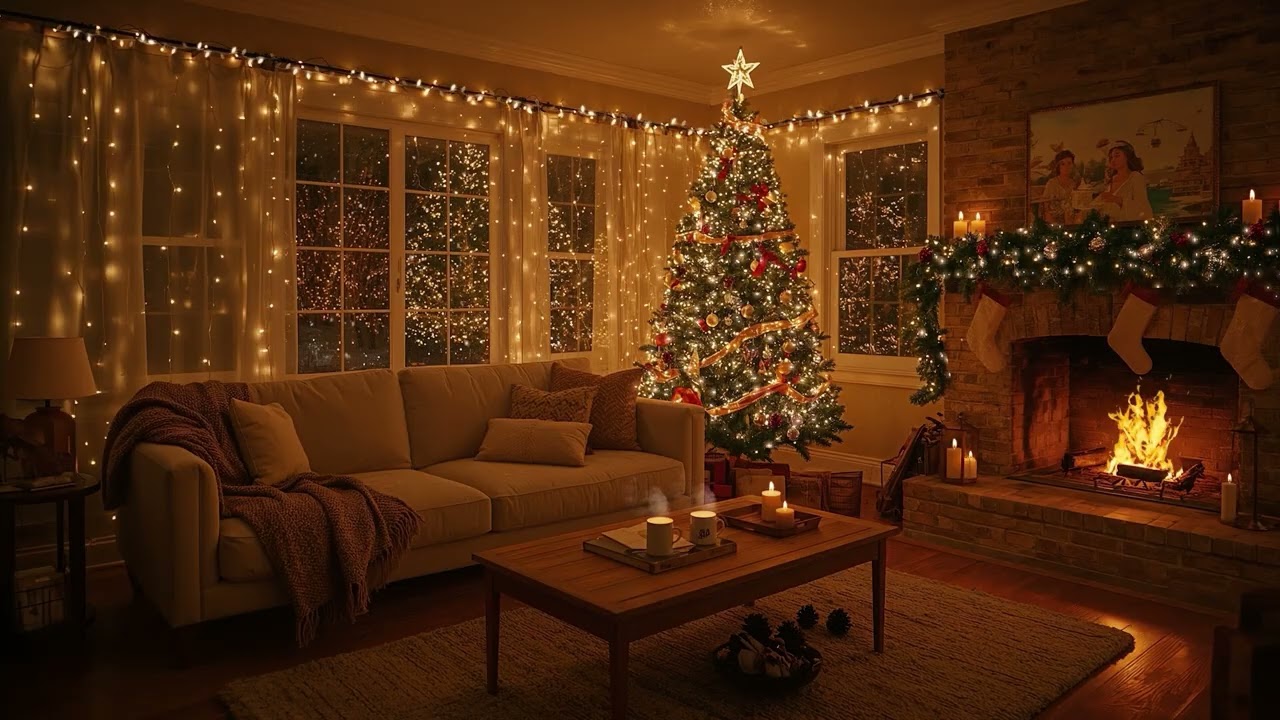 Snowy Christmas Night | Relaxing Christmas Music & Cozy Ambience