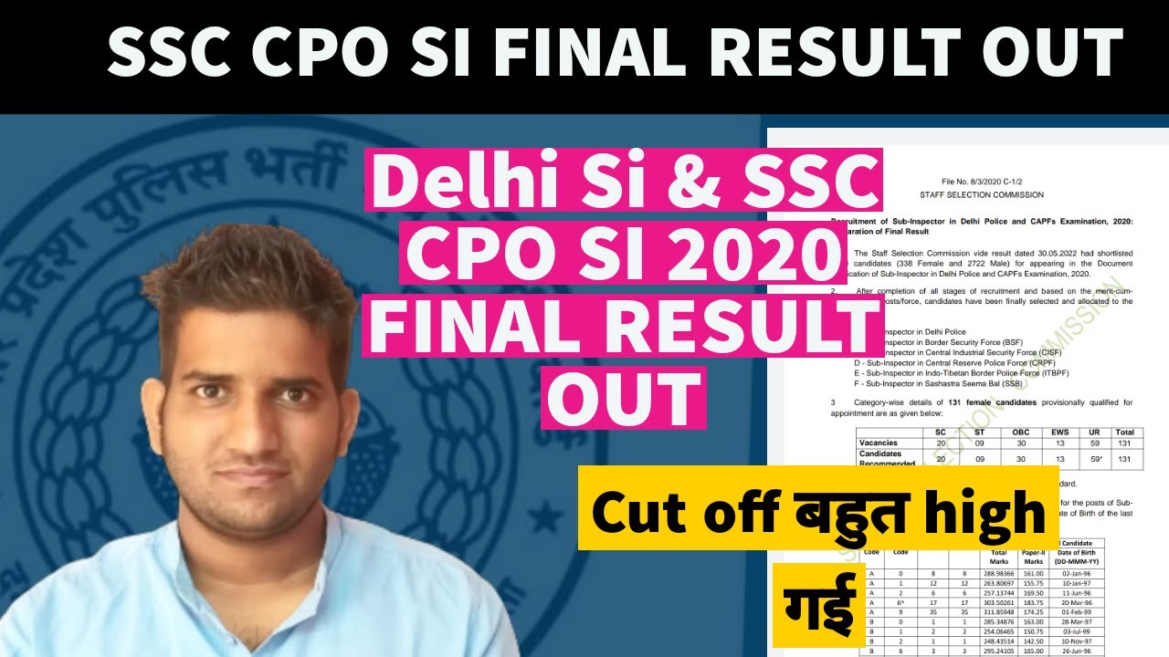 ssc cpo si 2020 final result out / ssc cpo si 2020 final cut off