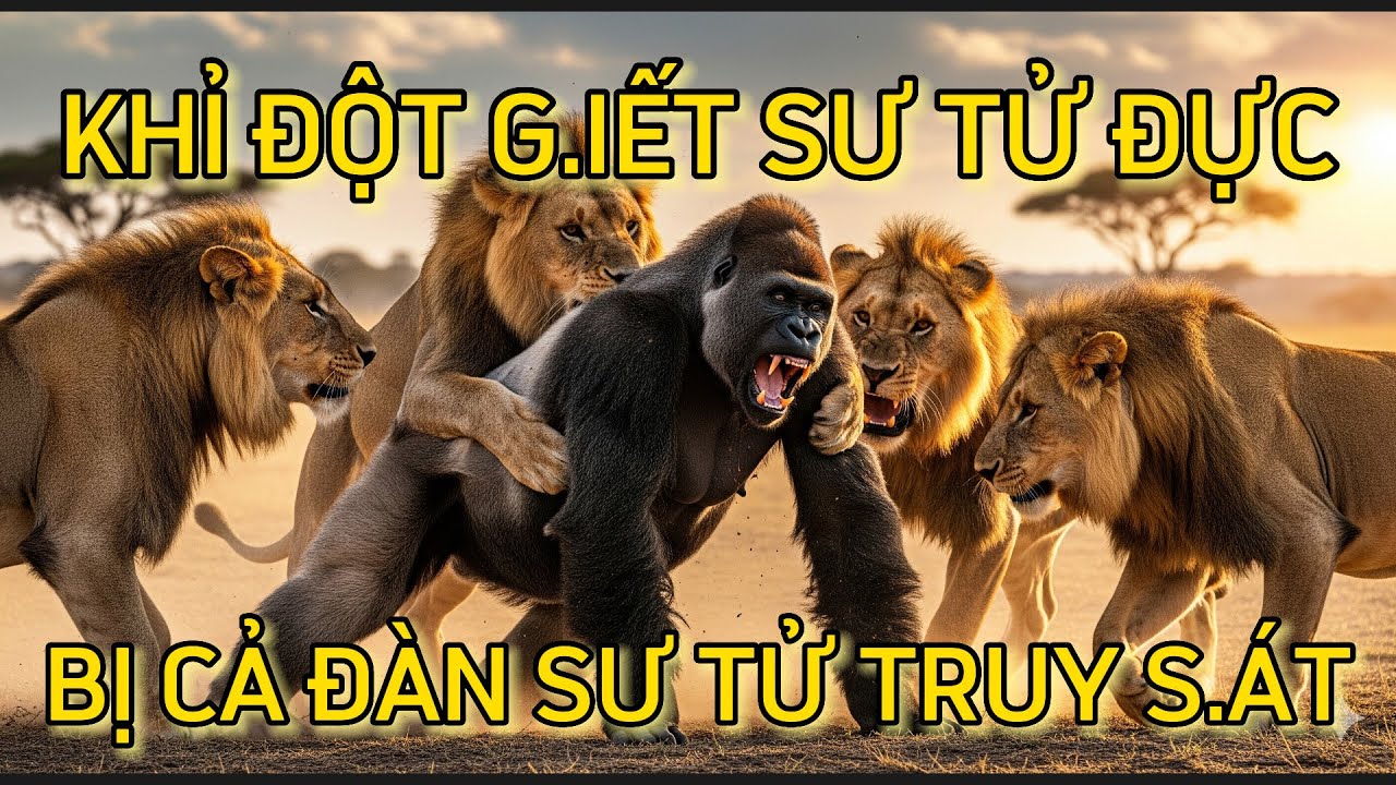 (Kết Cục Sốc!) Khỉ Đột Mẹ Hạ Gục Sư Tử Đầu Đàn Để Cứu Con, Và Bị Cả Đàn Sư Tử Truy Sát
