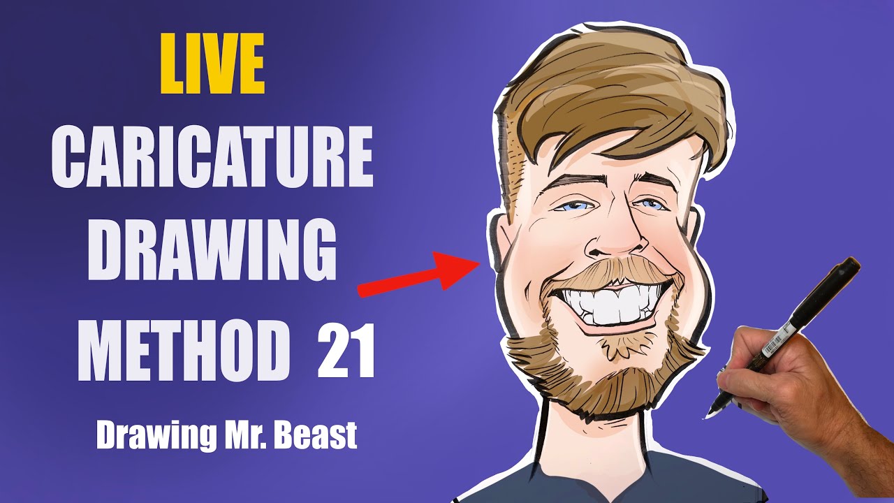 Live Caricature Method 21: drawing Mr Beast
