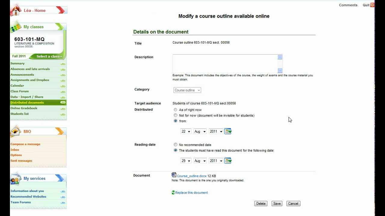 Uploading Course Outlines to Omnivox/Léa