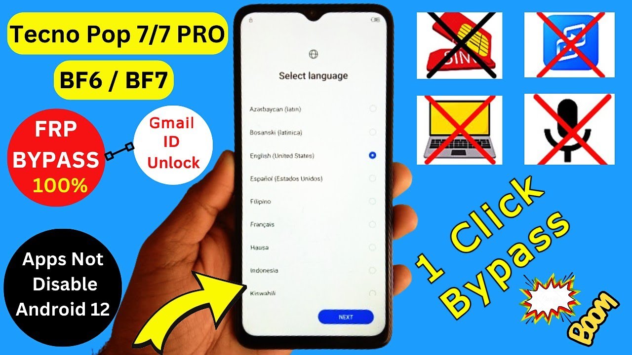 Tecno Pop 7/7 Pro Frp Bypass Without PC | Android 12 (Tecno BF6/BF7) Gmail Account Bypass New Update